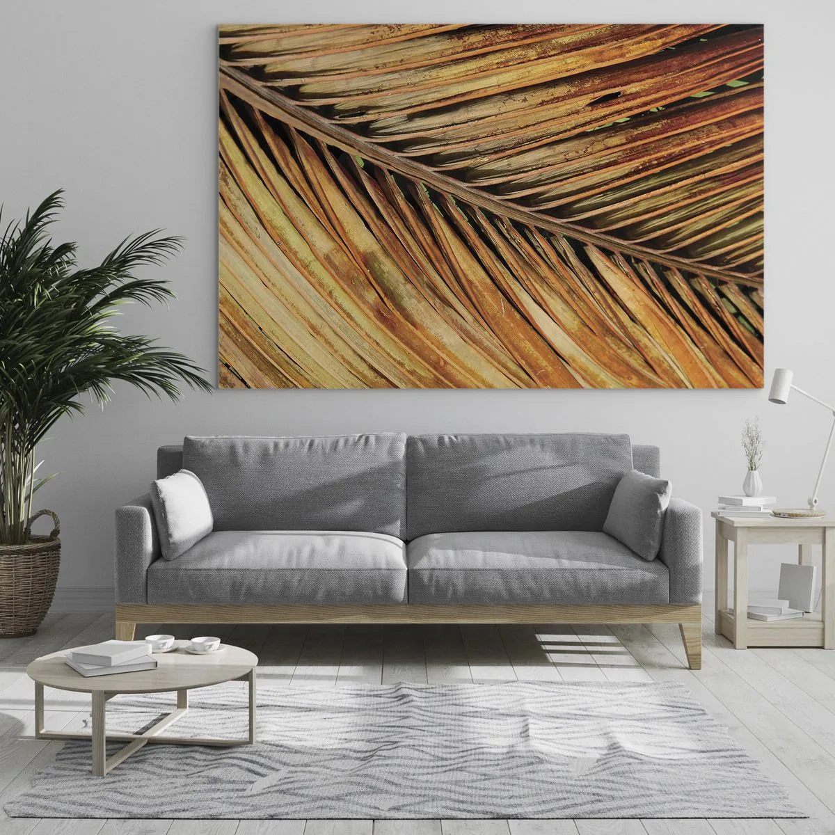 Obraz na skle - Detail suchých, zlatých palmových listov - 70x50cm - Kokosové zlato - Moderná nástenná dekorácia do obývacej izby a spálne ARTTOR