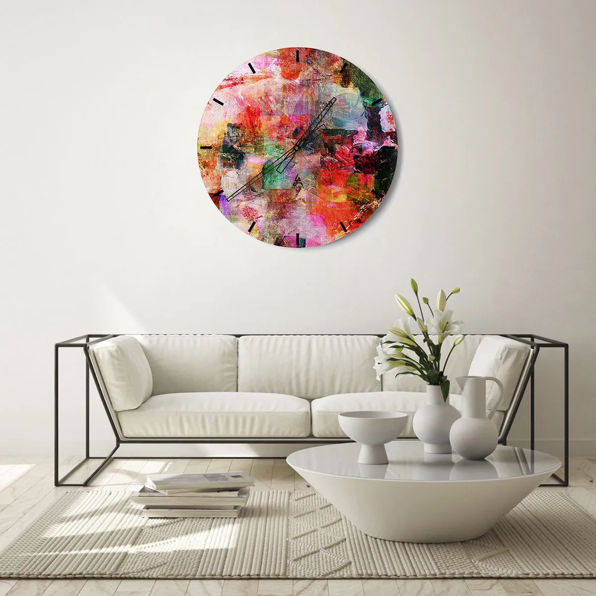 Nástenné hodiny - Abstraktná kompozícia v žiarivých ružových a červených farbách. - 30x30cm - Cesta ružovú - Moderná nástenná dekorácia do obývacej izby, kuchyne a spálne ARTTOR