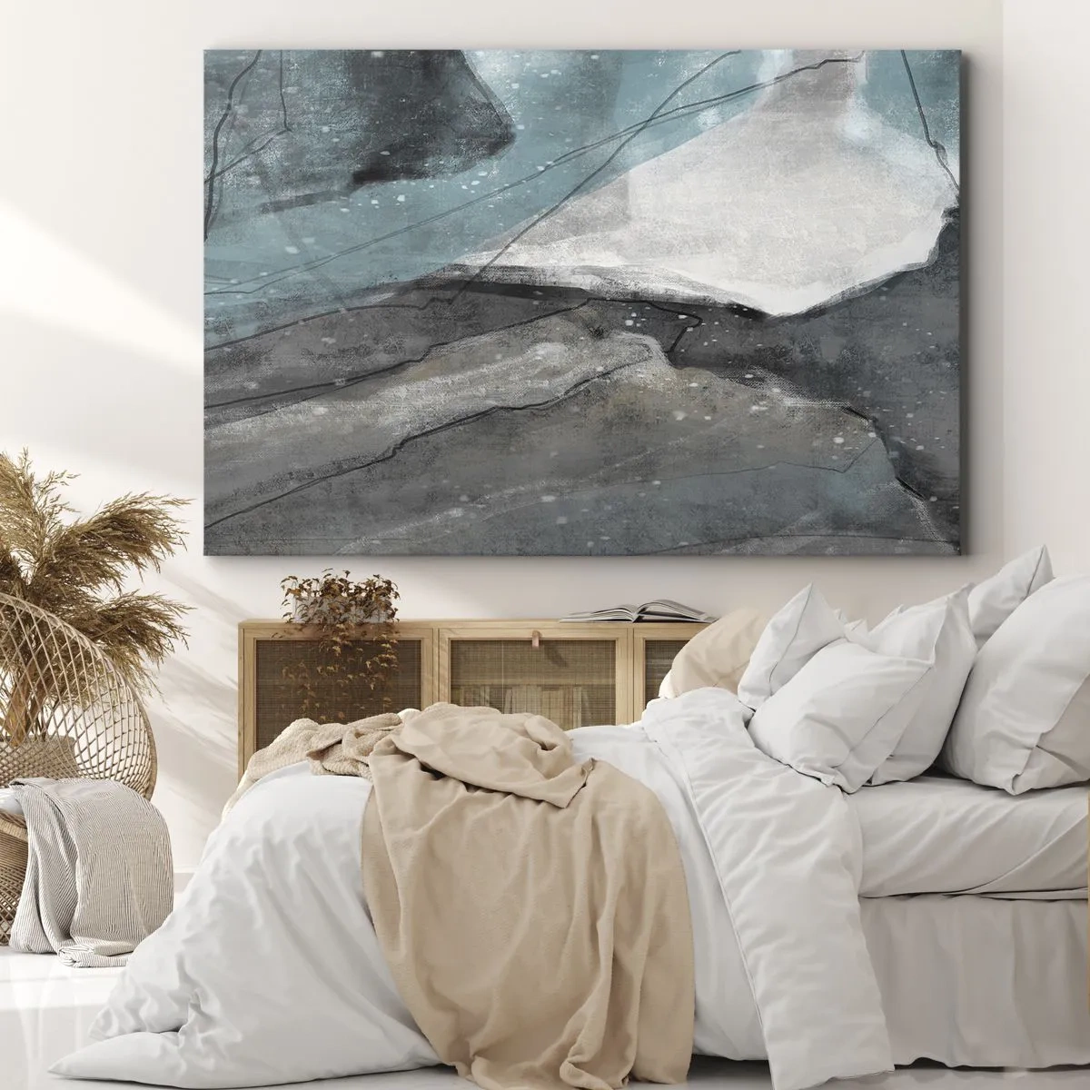Obraz na plátne - Abstraktná kompozícia v odtieňoch sivej a modrej - 70x50cm - Abstrakcie: skaly a ľad - Moderná nástenná dekorácia do obývacej izby a spálne ARTTOR