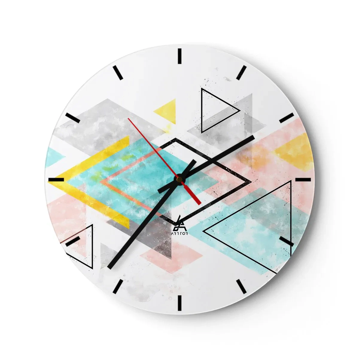 Nástenné hodiny - Farebné trojuholníky a kosoštvorce v geometrickom štýle - 30x30cm - Geometrická hračka - Moderná nástenná dekorácia do obývacej izby, kuchyne a spálne ARTTOR
