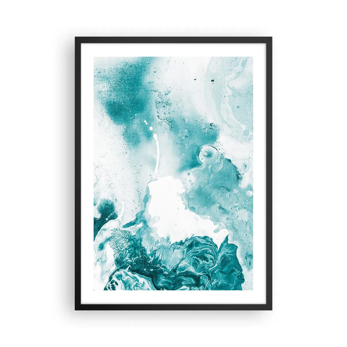 Plagát v čiernom ráme - Tyrkysová abstrakcia s dynamickými detailmi - 50x70cm - Povodie modrej - Moderná nástenná dekorácia do obývacej izby a spálne ARTTOR