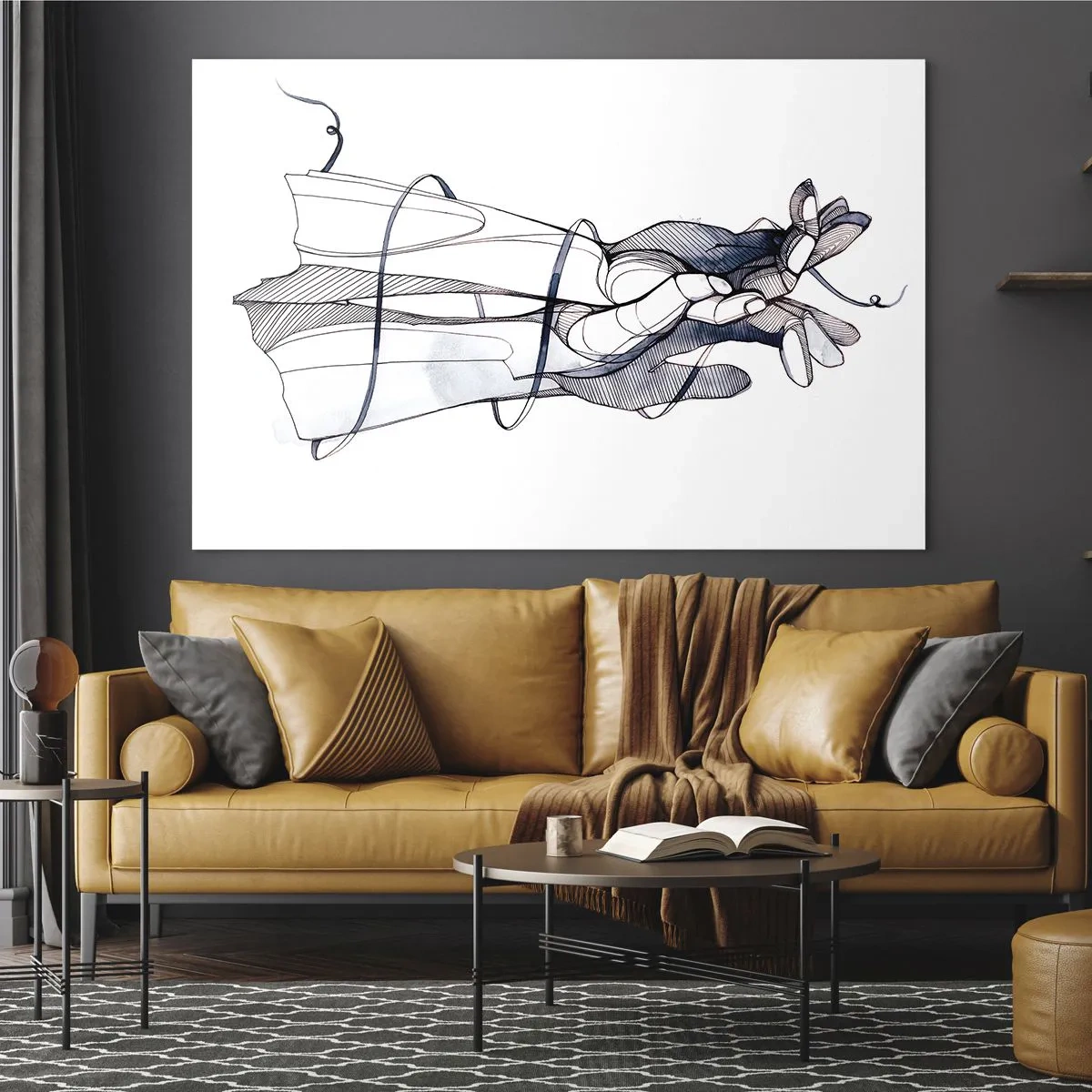 Obraz na skle - Umelecká ilustrácia ruky držiacej kvet - 70x50cm - Štúdia o dotyku - Moderná nástenná dekorácia do obývacej izby a spálne ARTTOR