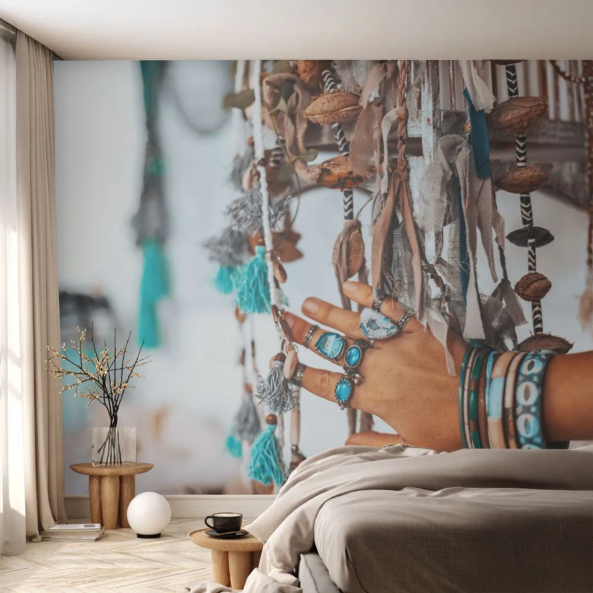 Samolepiaca Fototapeta Deluxe Sticker - Miestne poklady - Ženská ruka, Šperky, Boho - 350x256 cm