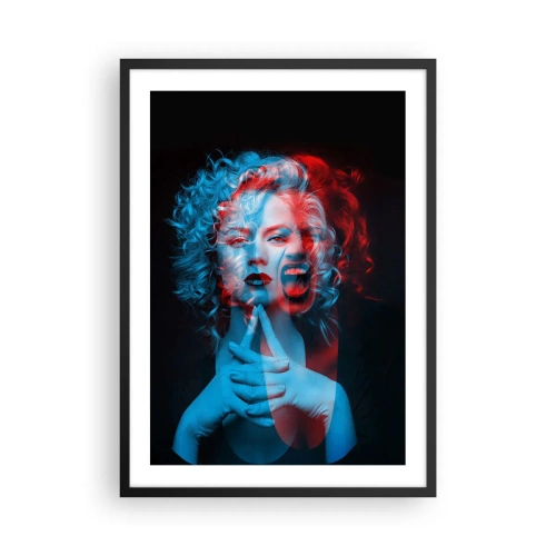 Plagát v čiernom ráme - Umelecký portrét ženy v 3D efektoch v červenej a modrej farbe. - 50x70cm - Alter ego - Moderná nástenná dekorácia do obývacej izby a spálne ARTTOR