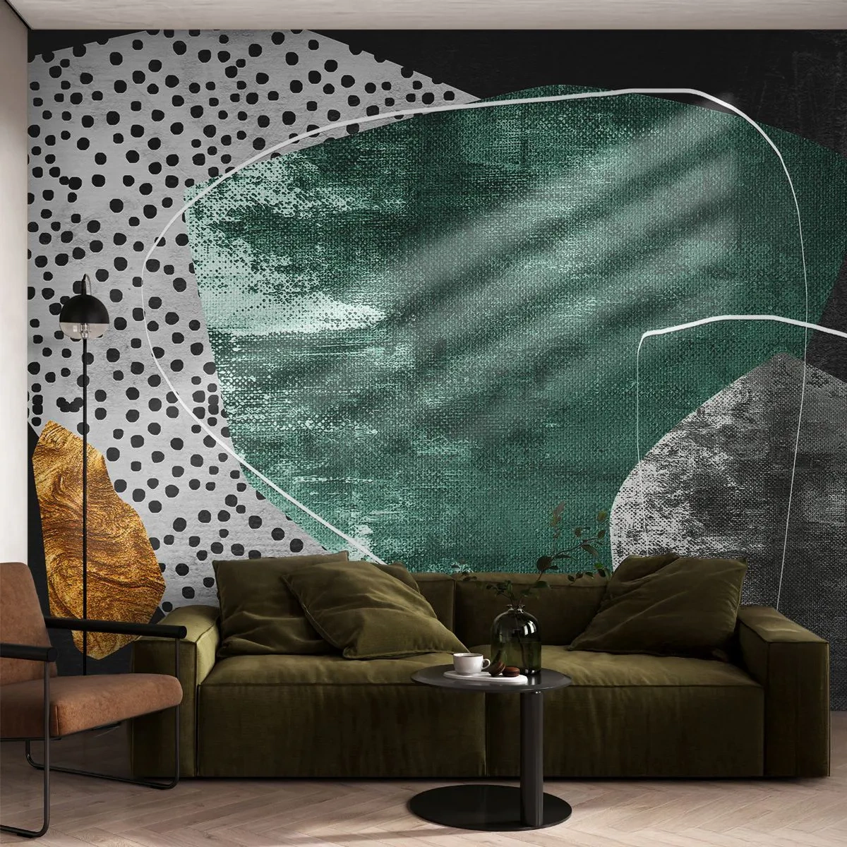 Fototapeta Premium Canvas - Farebná abstrakcia so zlatou vločkou - Abstrakcia, textúra, Koláž - 300x210 cm