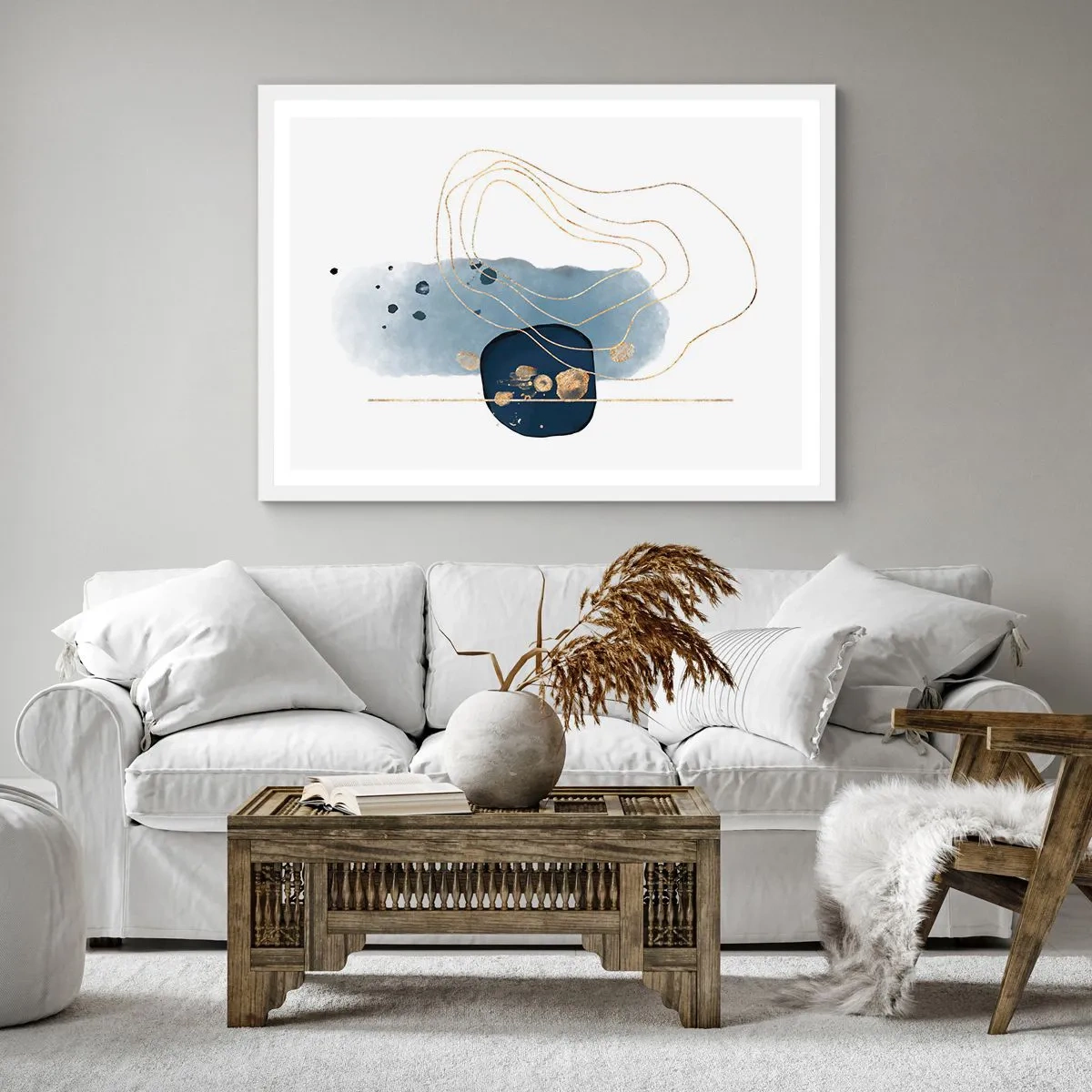 Plagát v bielom ráme - Modro-zlatá fantázia - 60x60 cm