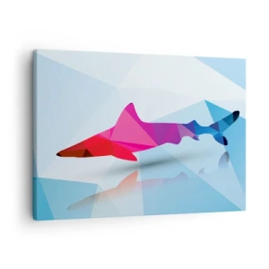 Obraz na plátne - Geometrická silueta žraloka v odtieňoch ružovej a modrej - 70x50cm - Žralok v kryštalickom priestore - Moderná nástenná dekorácia do obývacej izby a spálne ARTTOR