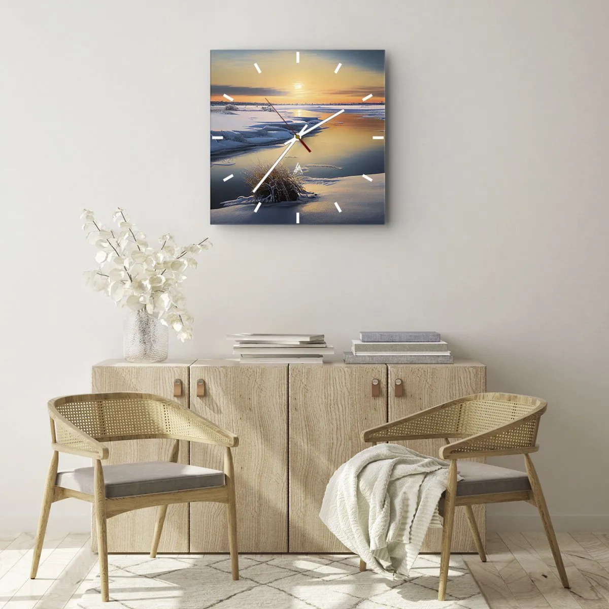 Nástenné hodiny - Zimný západ slnka - 30x30 cm