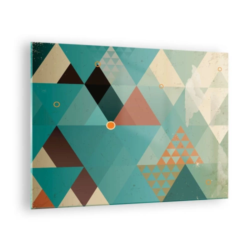 Obraz na skle - Geometria v odtieňoch tyrkysovej a hnedej s trojuholníkmi - 70x50cm - Jednota mnohosti, mnohosť jednoty - Moderná nástenná dekorácia do obývacej izby a spálne ARTTOR