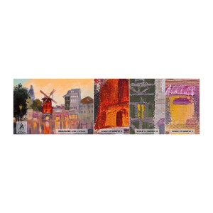 Vzorka fototapety Premium Canvas - Parížske ikony – Moulin Rouge - Paríž, Ventilátor, Moulin Rouge - 100x30 cm