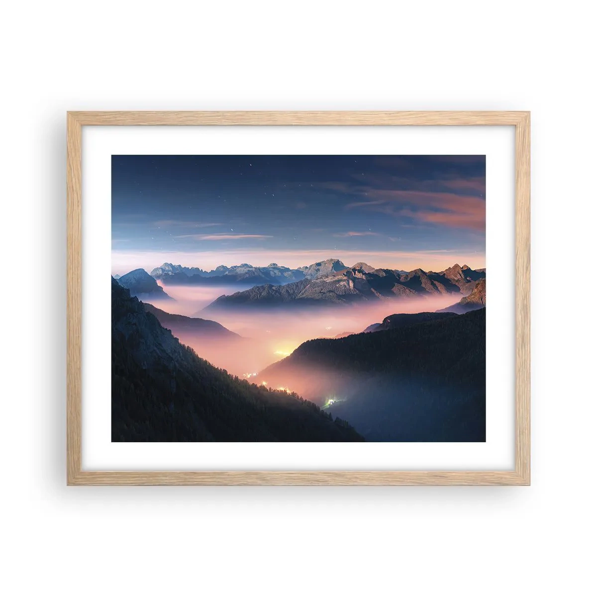 Plagát v ráme zo svetlého duba - Svetlo v údoliach - 50x40 cm