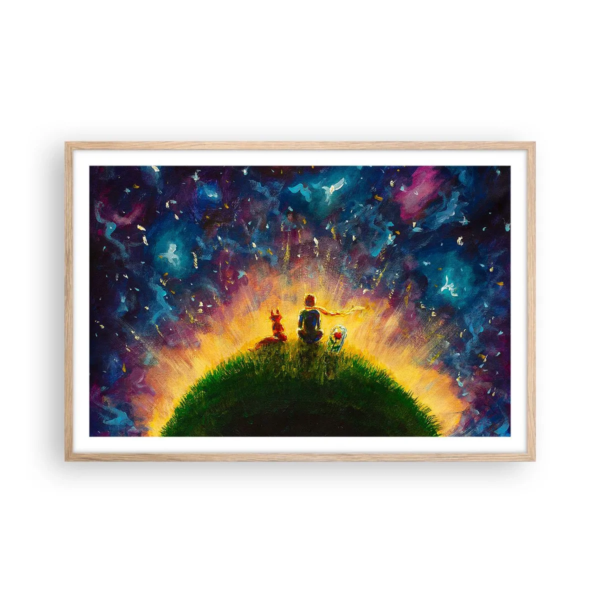 Plagát v ráme zo svetlého duba - Láska a priateľstvo - celý svet - 91x61 cm