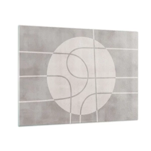 Obraz na skle - Béžové čiary a kruhy vytvárajúce geometrickú kompozíciu - 70x50cm - Kruhovo a priamo - Moderná nástenná dekorácia do obývacej izby a spálne ARTTOR