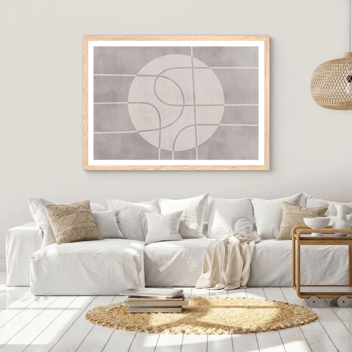 Plagát v ráme zo svetlého duba - Kruhovo a priamo - 100x70 cm