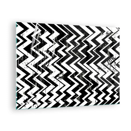 Obraz na skle - Čiernobiely cikcakový vzor s dynamickou kompozíciou a textúrou. - 70x50cm - Cik-biele, cik-čierne - Moderná nástenná dekorácia do obývacej izby a spálne ARTTOR