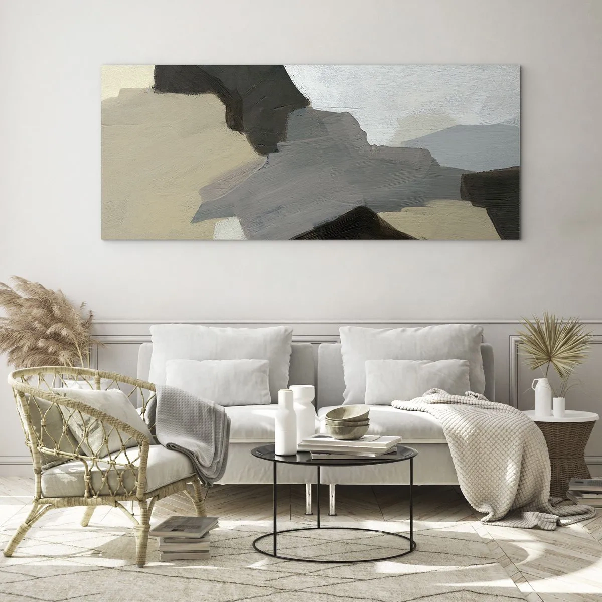Obraz na skle - Abstrakcia: križovatka šedej - 100x40 cm