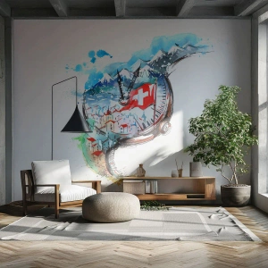 Fototapeta Premium Canvas - Duch Švajčiarska - Abstrakcia, Švajčiarske hodinky, Alpy - 150x105 cm