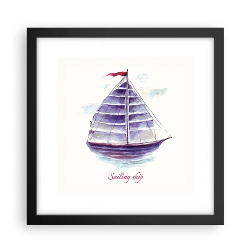 Plagát v čiernom ráme - Napnuté plachty a pokojná voda - 30x30 cm