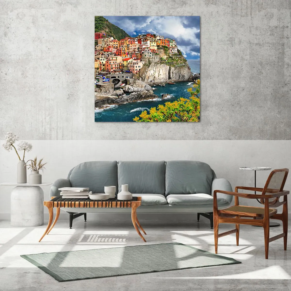 Obraz na skle - Hromádka pritúlená k skalám - 40x40 cm