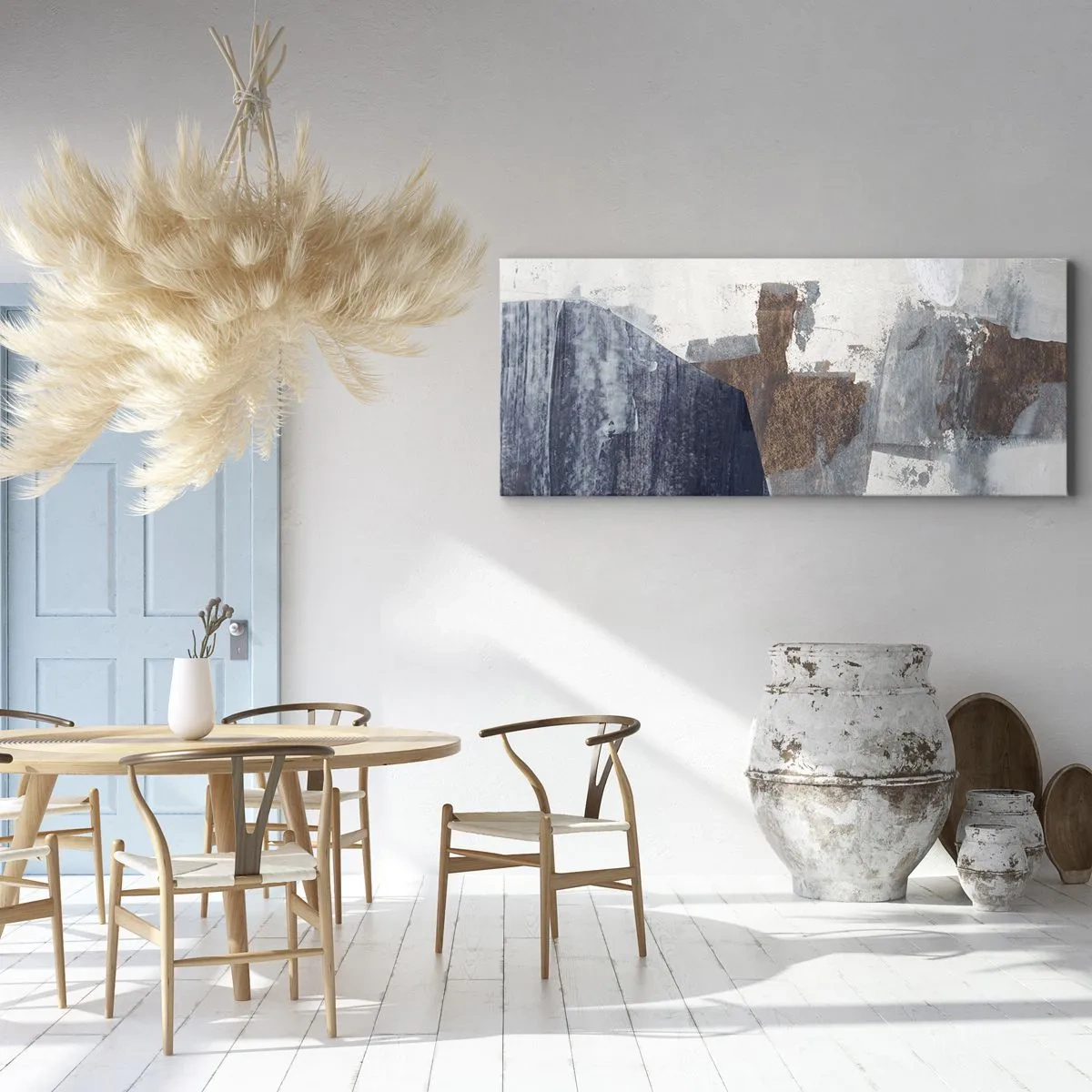 Obraz na plátne - Modro-hnedé tvary - 160x50 cm