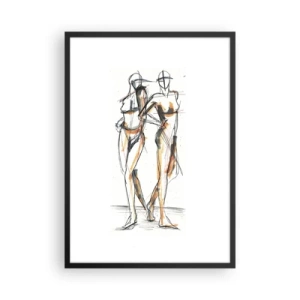Plagát v čiernom ráme - Abstraktná skica dvoch postáv v teplých farbách. - 50x70cm - Štúdia šarmu - Moderná nástenná dekorácia do obývacej izby a spálne ARTTOR
