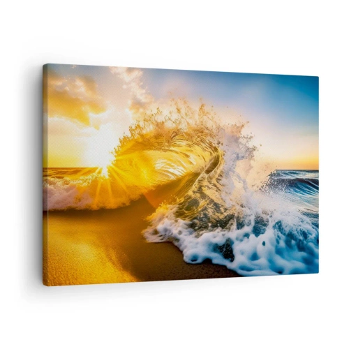 Obraz na plátne - Zlatá vlna na pozadí zapadajúceho slnka - 70x50cm - Hra v piesku - Moderná nástenná dekorácia do obývacej izby a spálne ARTTOR