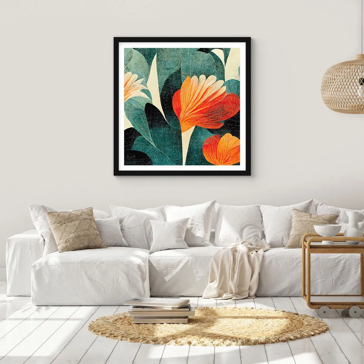 Plagát v čiernom ráme - Tropické horúco a chlad zelene - 30x30 cm