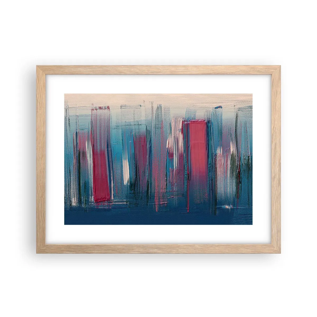 Plagát v ráme zo svetlého duba - Vertikálna kompozícia v modrej a červenej - 40x30 cm
