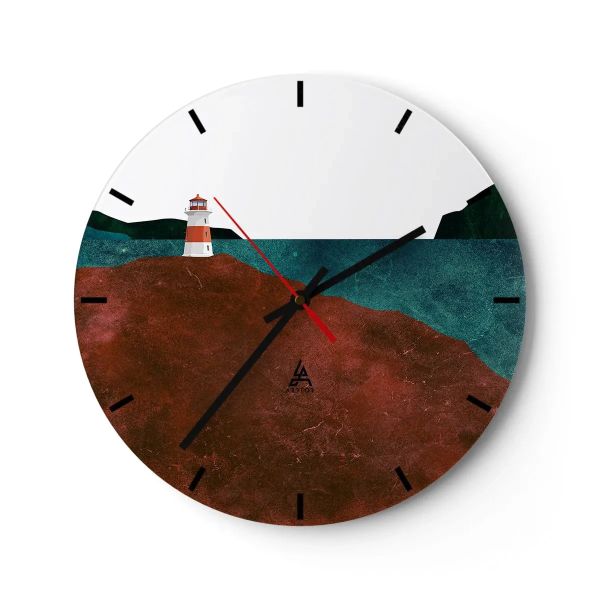 Nástenné hodiny - Maják na kopci pri tichom pobreží - 30x30cm - Hľadiaca na more - Moderná nástenná dekorácia do obývacej izby, kuchyne a spálne ARTTOR