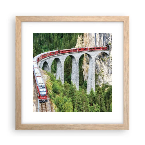 Plagát v ráme zo svetlého duba - Horský výhľad priamo z vlaku - 30x30 cm