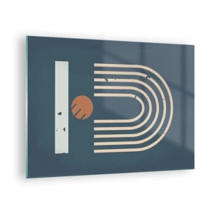 Obraz na skle - Geometrická retro kompozícia na tmavom pozadí - 70x50cm - Geometria v námorníckej modrej - Moderná nástenná dekorácia do obývacej izby a spálne ARTTOR