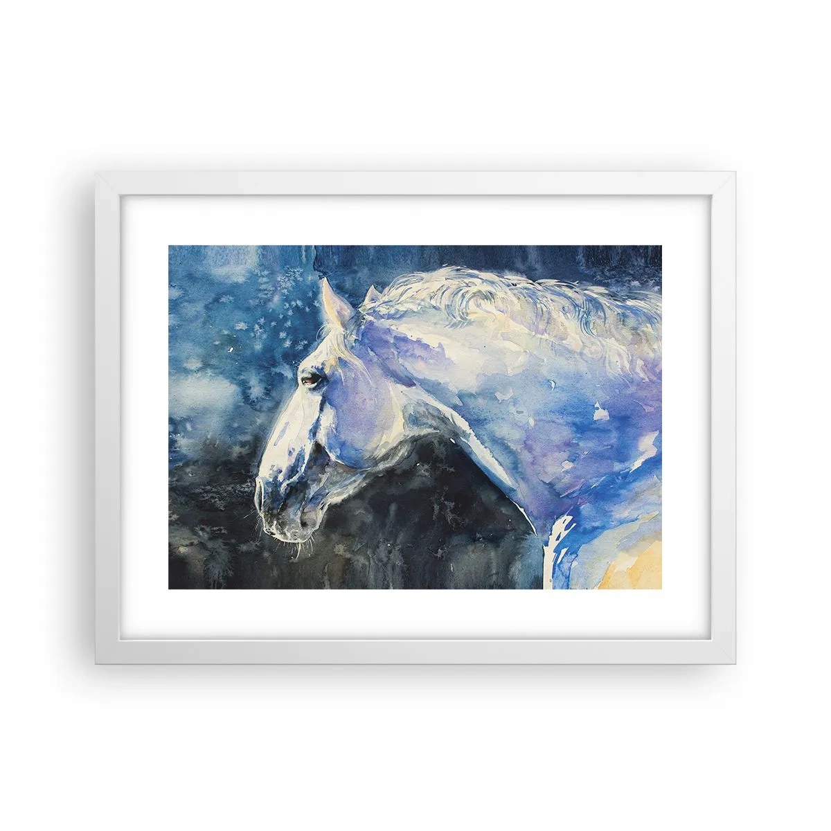 Plagát v bielom ráme - Portrét v modrej žiare - 40x30 cm