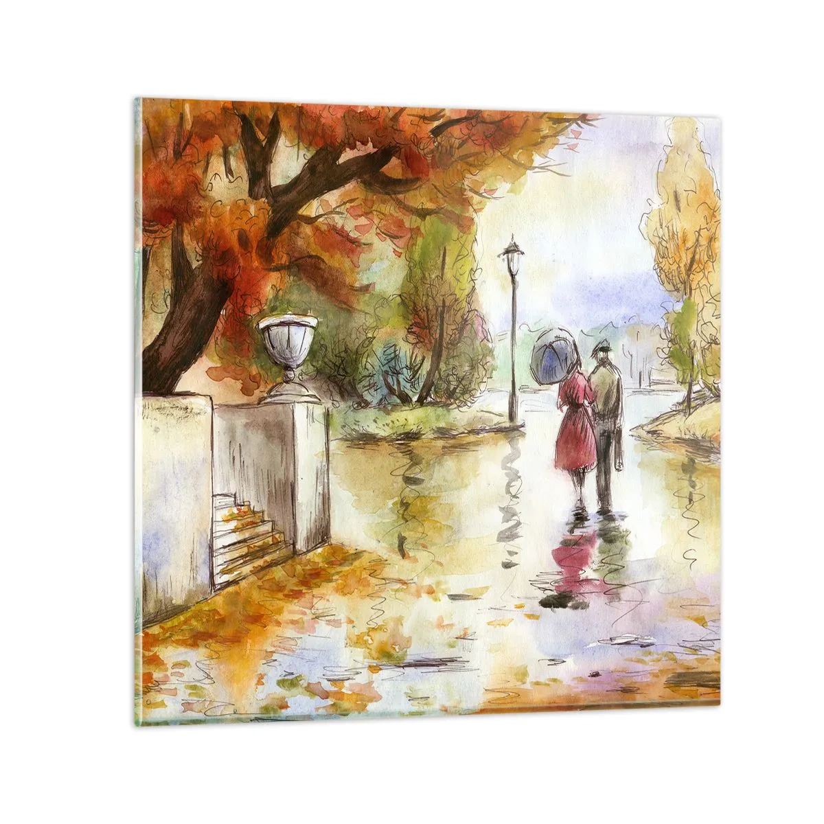 Obraz na skle - Romantická jeseň v parku
 - 60x60 cm