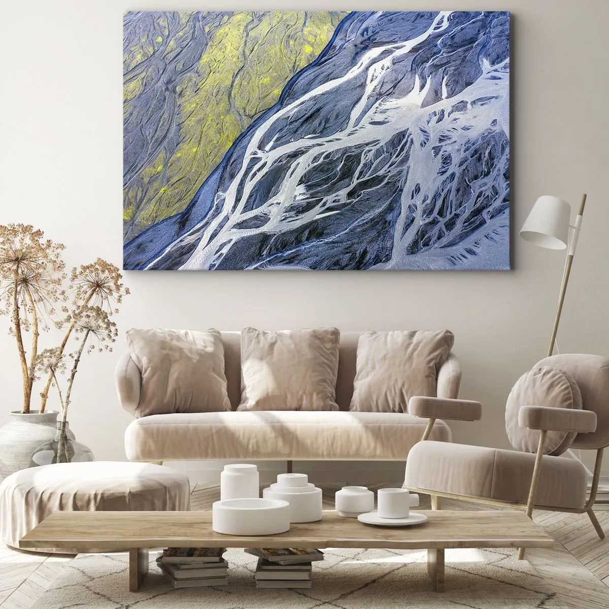Obraz na plátne - Abstraktný pohľad z vtáčej perspektívy na kľukaté riečne lagúny - 70x50cm - Jaskynné maľby prírody - Moderná nástenná dekorácia do obývacej izby a spálne ARTTOR