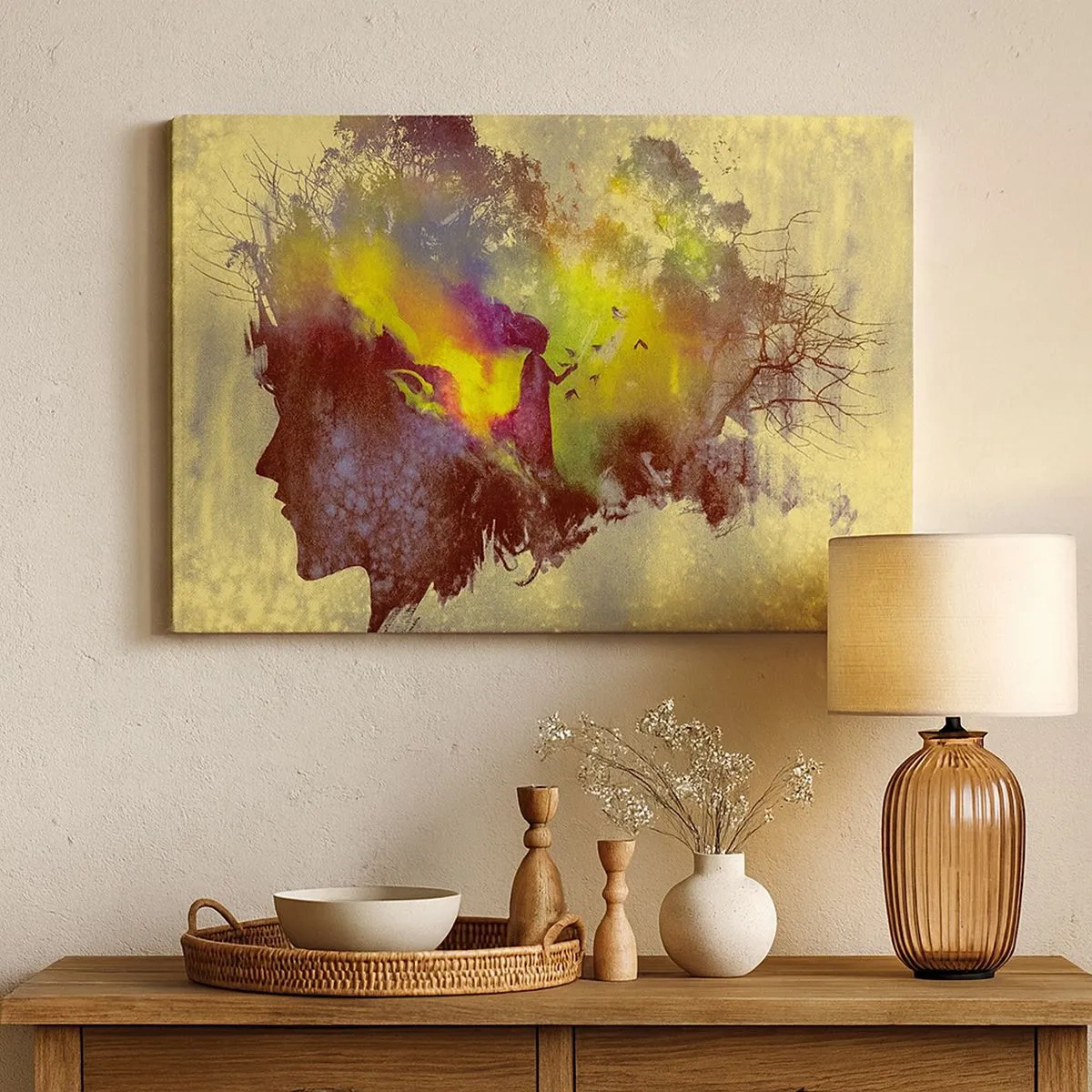 Obraz na plátne - Umelecká silueta ženy s prírodou v pozadí - 70x50cm - Matka Príroda - Moderná nástenná dekorácia do obývacej izby a spálne ARTTOR