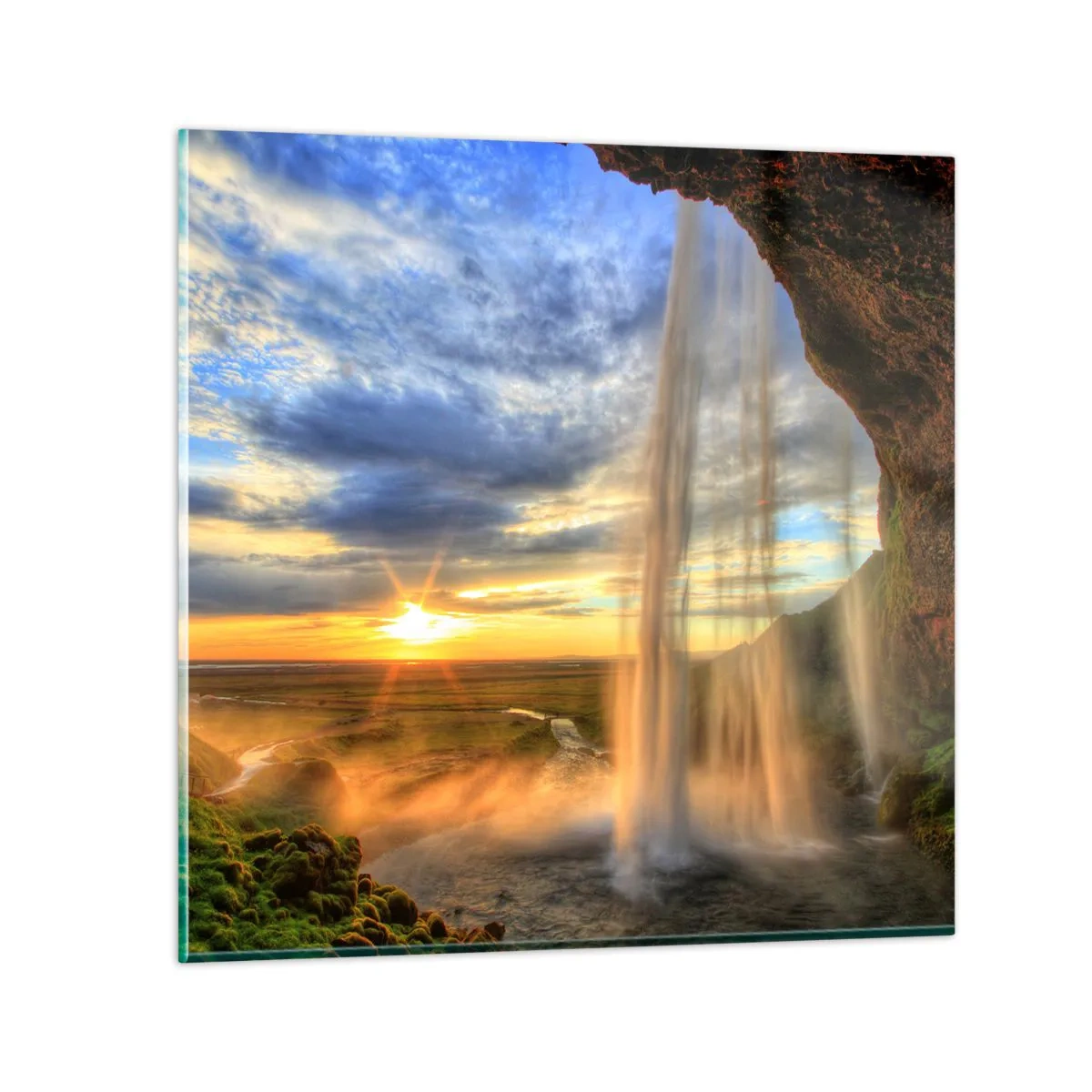 Obraz na skle - Svet za závojom kvapiek  - 50x50 cm