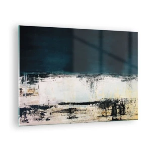 Obraz na skle - Abstraktná krajina v odtieňoch tmavomodrej a bielej - 70x50cm - Horizontálna kompozícia - Moderná nástenná dekorácia do obývacej izby a spálne ARTTOR