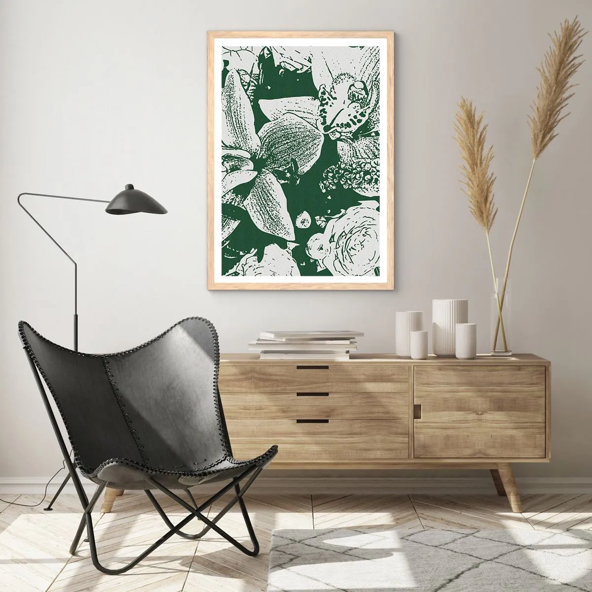 Plagát v ráme zo svetlého duba - Kytica – svet zelene - 30x40 cm