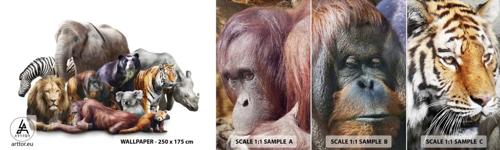 Vzorka Fototapeta Standard Eco - Africká rodinná fotografia - Abstrakcia, Zvieratá, Veľká päťka Afriky - 100x30 cm