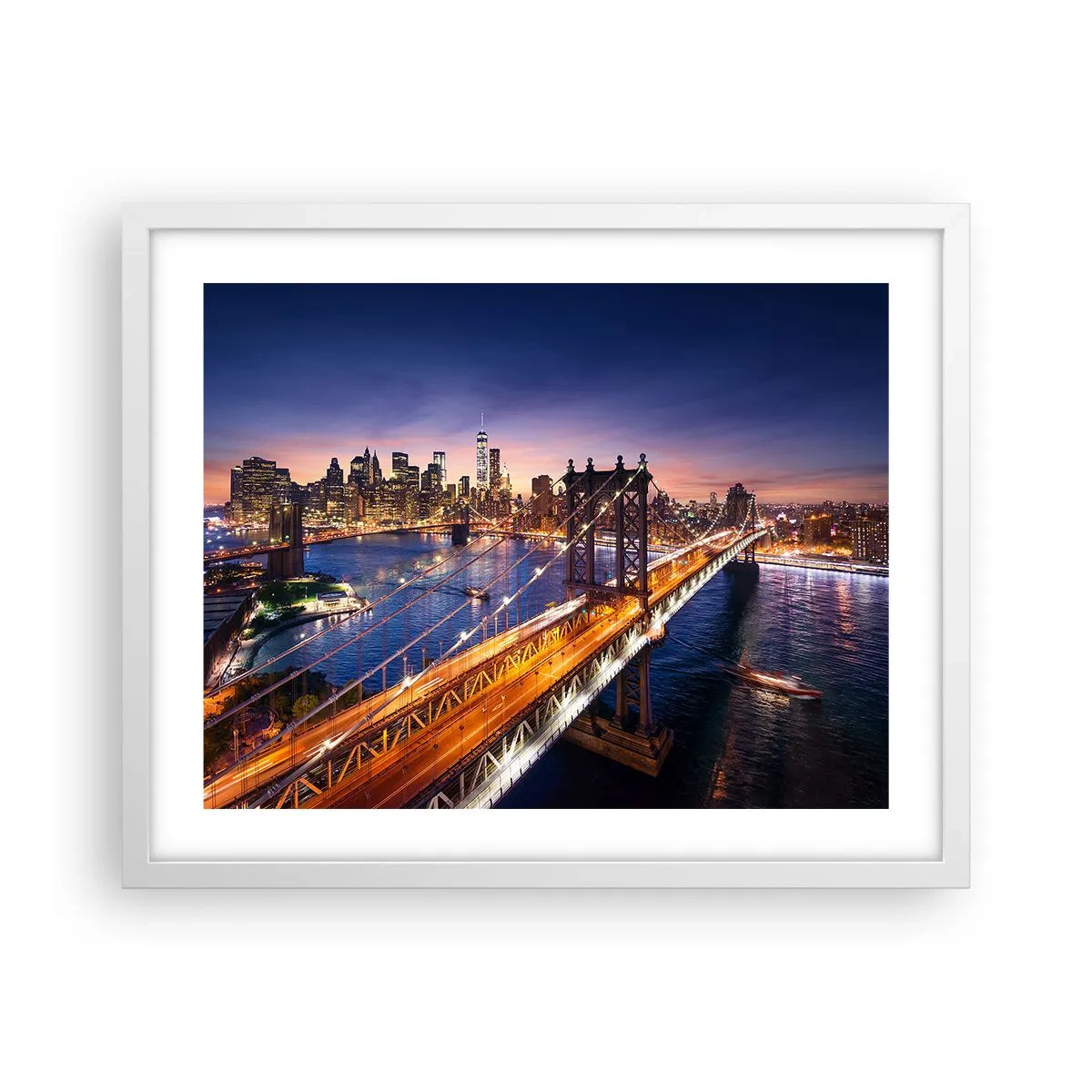 Plagát v bielom ráme - Žiariaci most do srdca mesta - 50x40 cm