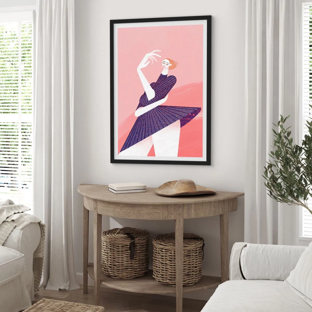 Plagát v čiernom ráme - Abstraktná ženská silueta v dynamickej póze - 50x70cm - Každý krok je tancom - Moderná nástenná dekorácia do obývacej izby a spálne ARTTOR