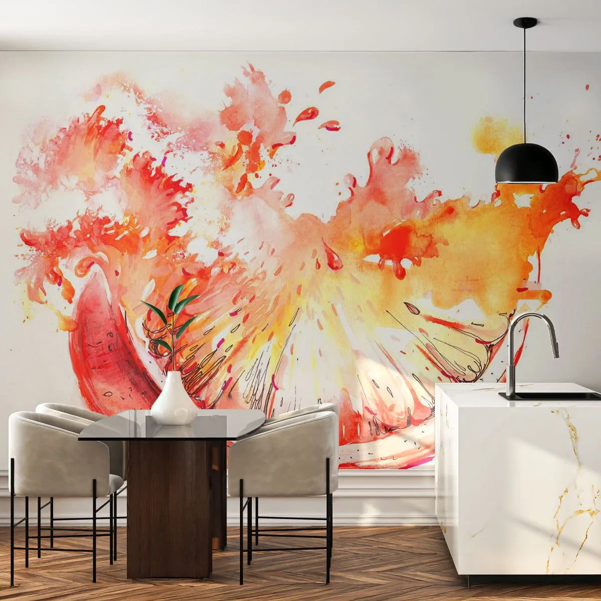 Samolepiaca Fototapeta Deluxe Sticker - Šťavnaté osvieženie - Abstrakcia, Oranžová, Grafika - 350x256 cm