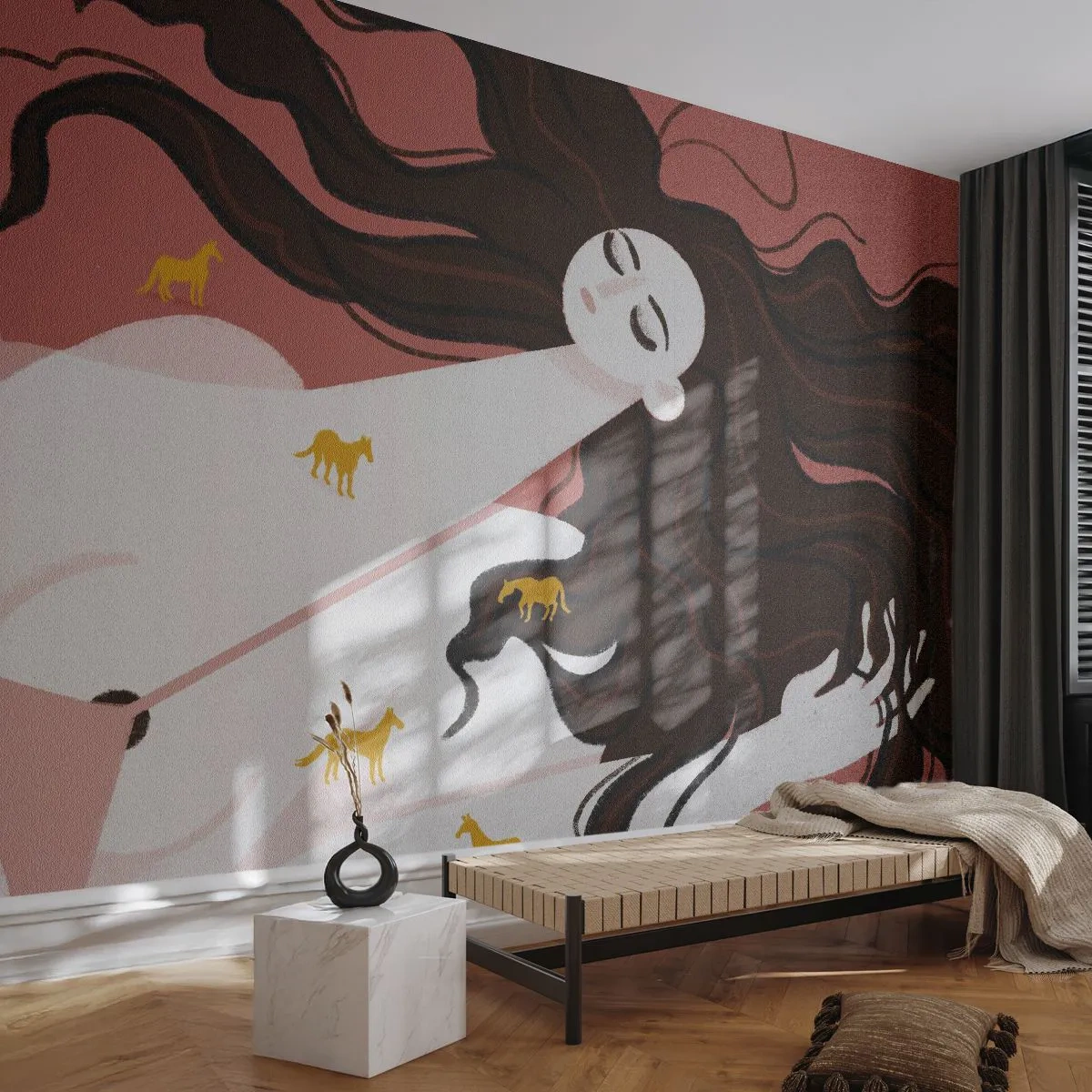 Fototapeta Premium Canvas - Sen o zlatom koni - Žena, Portrét, Minimalizmus - 200x140 cm