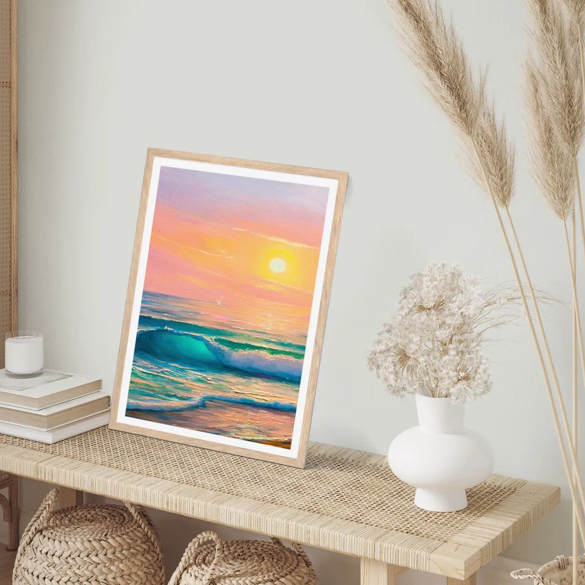 Plagát v ráme zo svetlého duba - Tyrkysová pieseň vĺn - 30x40 cm