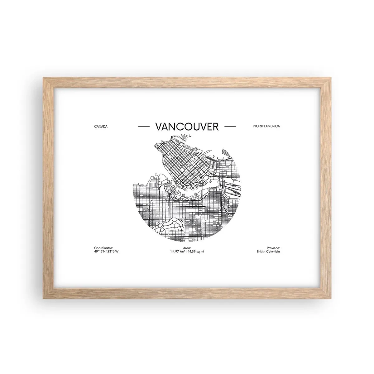 Plagát v ráme zo svetlého duba - Anatómia Vancouveru - 40x30 cm