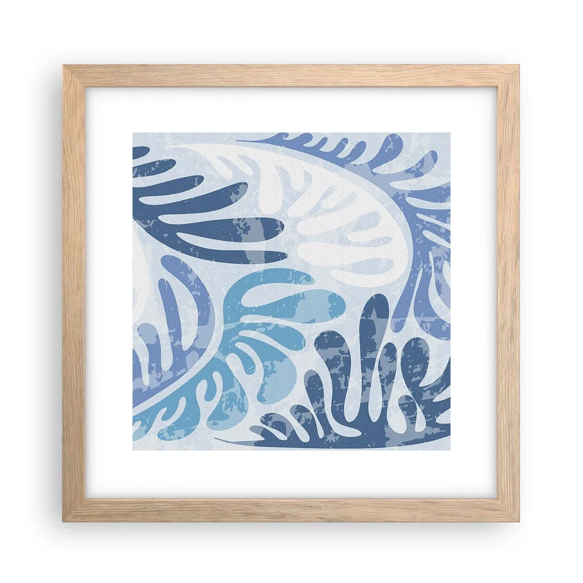 Plagát v ráme zo svetlého duba - Modré papradie - 30x30 cm