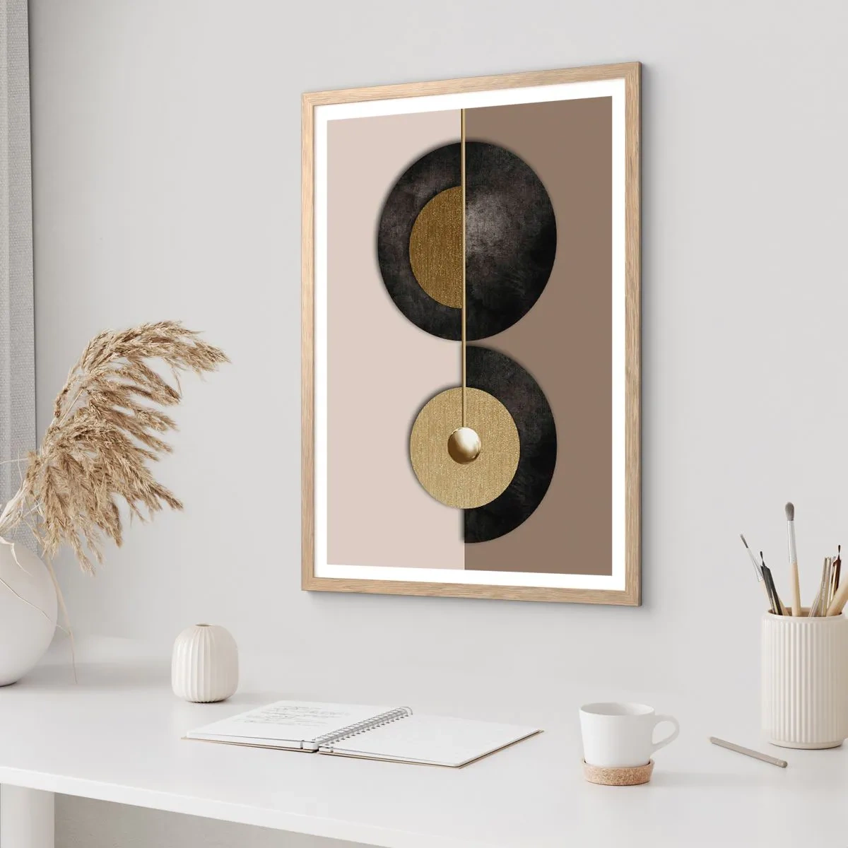 Plagát v ráme zo svetlého duba - Variácie okolo kruhu - 50x70 cm