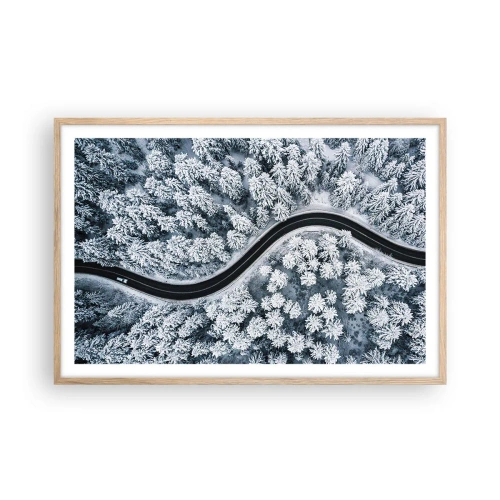 Plagát v ráme zo svetlého duba - Zimným lesom - 91x61 cm