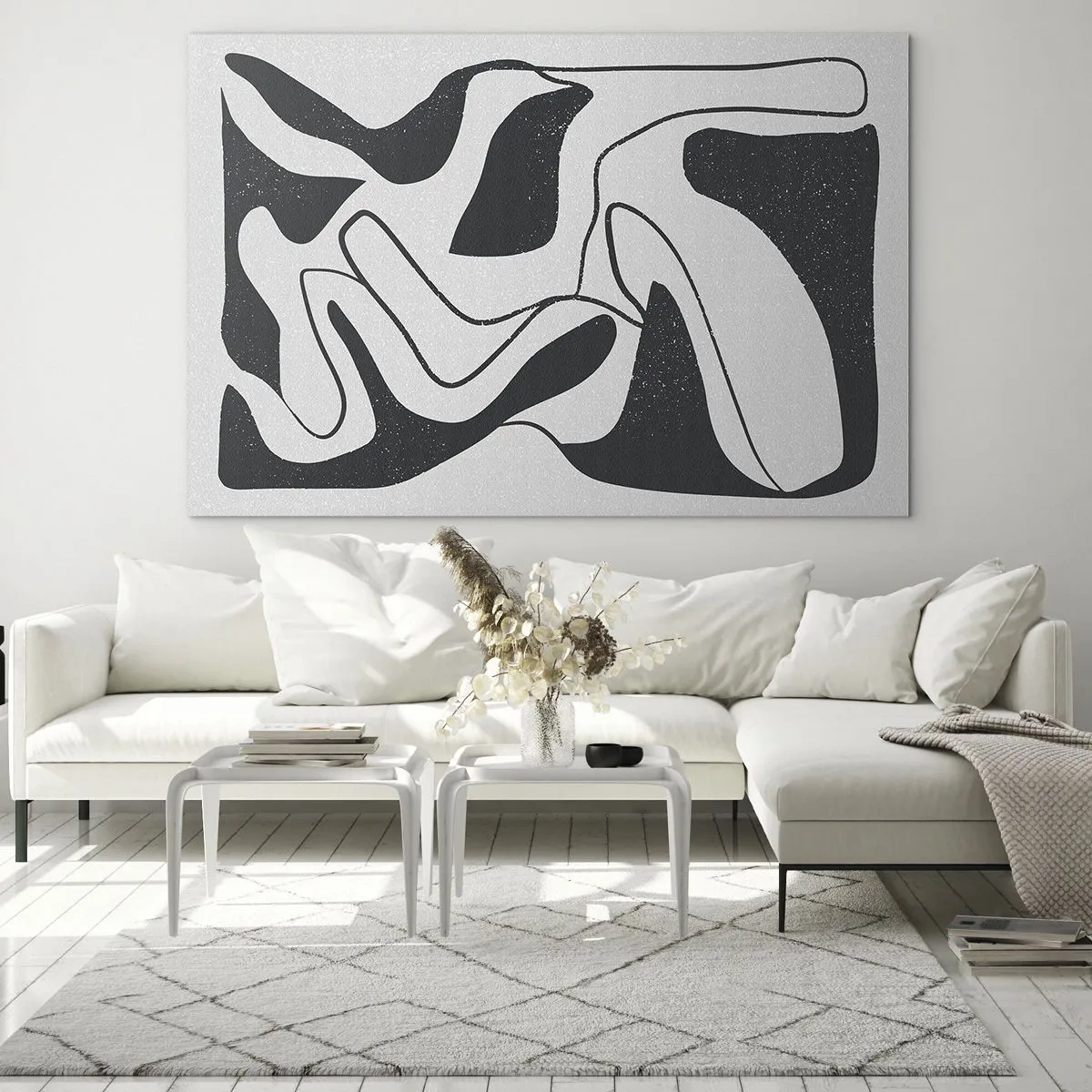 Obraz na skle - Čiernobiele abstraktné tvary pripomínajúce bludisko - 70x50cm - Abstraktná hra v labyrinte - Moderná nástenná dekorácia do obývacej izby a spálne ARTTOR