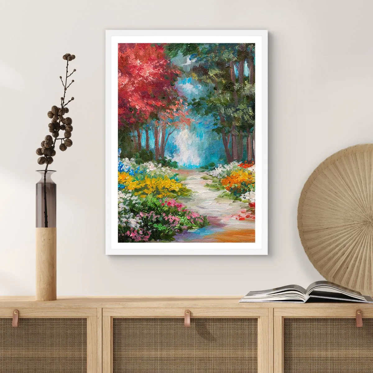 Plagát v bielom ráme - Lesná záhrada, kvetinový les - 61x91 cm